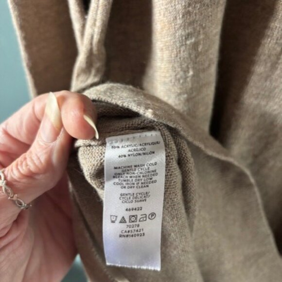 Loft L Beige Knit Sweater Long Sleeve Tunic Cowl Neck Soft Neutral Ribbed Layer - Picture 7 of 7